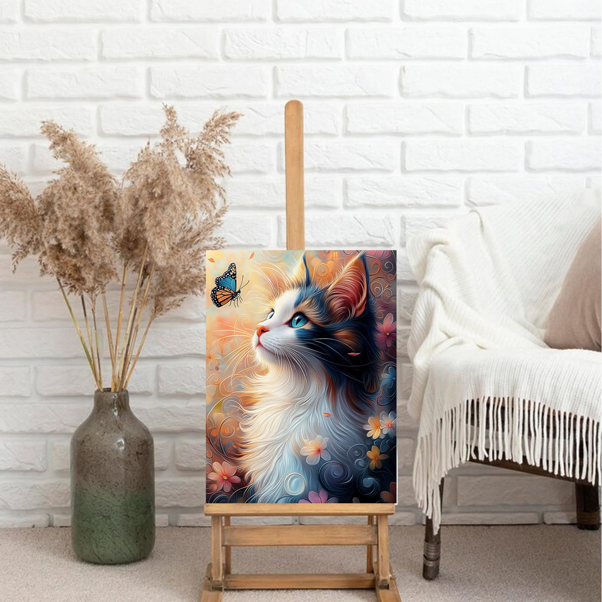 5D Diamond Art Kits for Adults, Cat Butterfly Diamond Painting Kit for Beginner, Full Round Drills Paint with Diamonds Dot Gem Art On Canvas DIY Crafts for Wall Decor 12X16 inch DIYDECORFUN