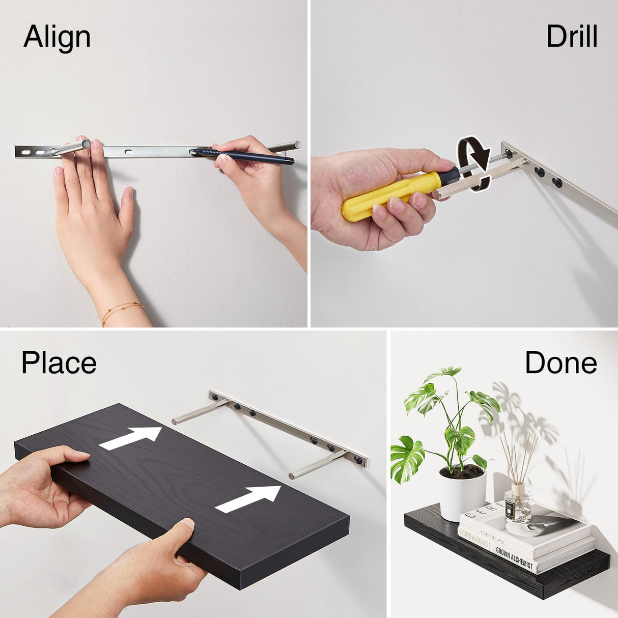 BAYKA Floating Shelves for Wall, 22.5 inches Wall Mounted Rustic Wood Shelves for Bathroom, Bedroom, Living Room, Floating Shelves for Books/Storage/Decor with 22lbs Capacity(Black,Set of 3) BAYKA