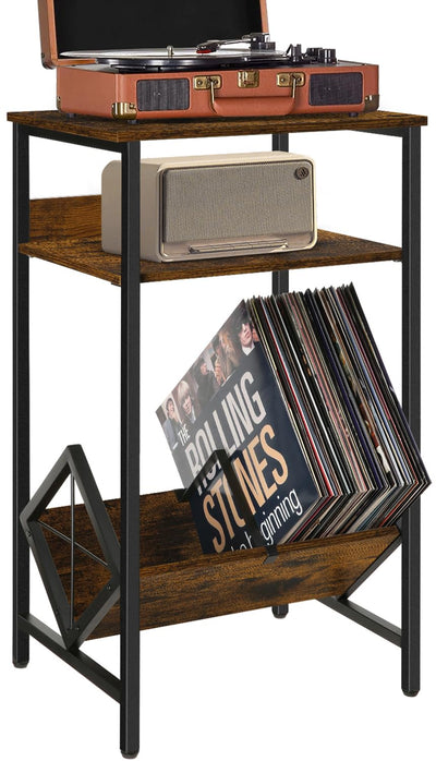 YINMIT 3-Tier End Table,Record Player Stand with Vinyl Storage,Up to 65 Albums,Turntable Stand for Vinyl,Record Player Table,Records Shelf for Living Room,Bedroom,Retro Side Table for Magazine,Book