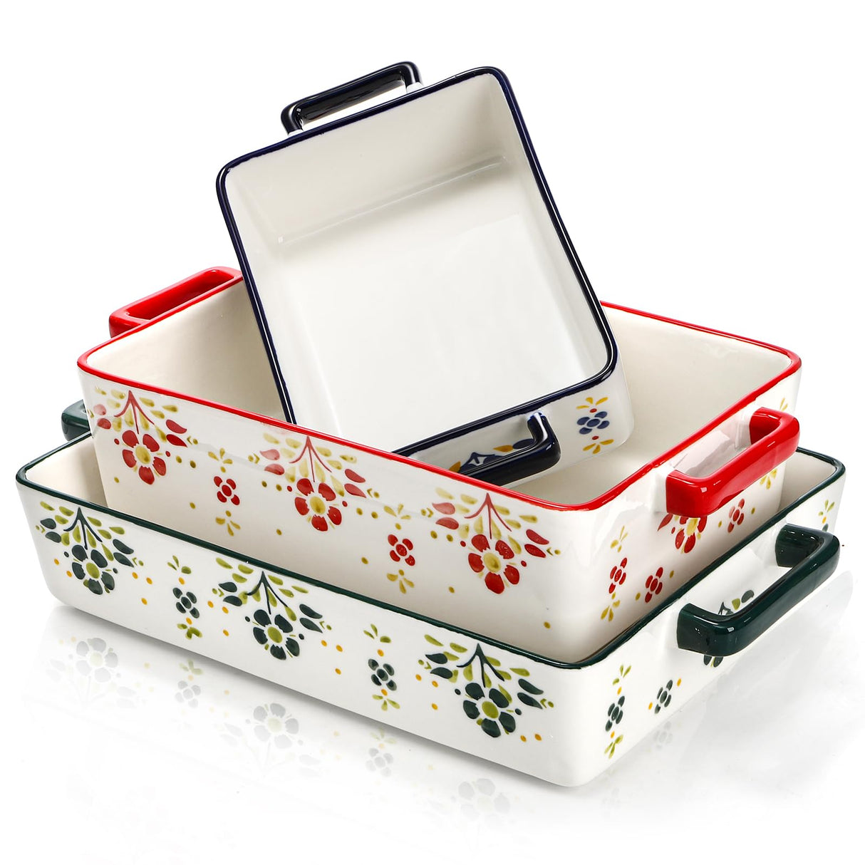 Peohud Set of 3 Casserole Dishes for Oven, Porcelain Baking Dishes with Handle, Large Rectangular Lasagna Pans, Ceramic Bakeware Set for Cooking, Kitchen, Cake Dinner, Banquet and Daily Use Peohud