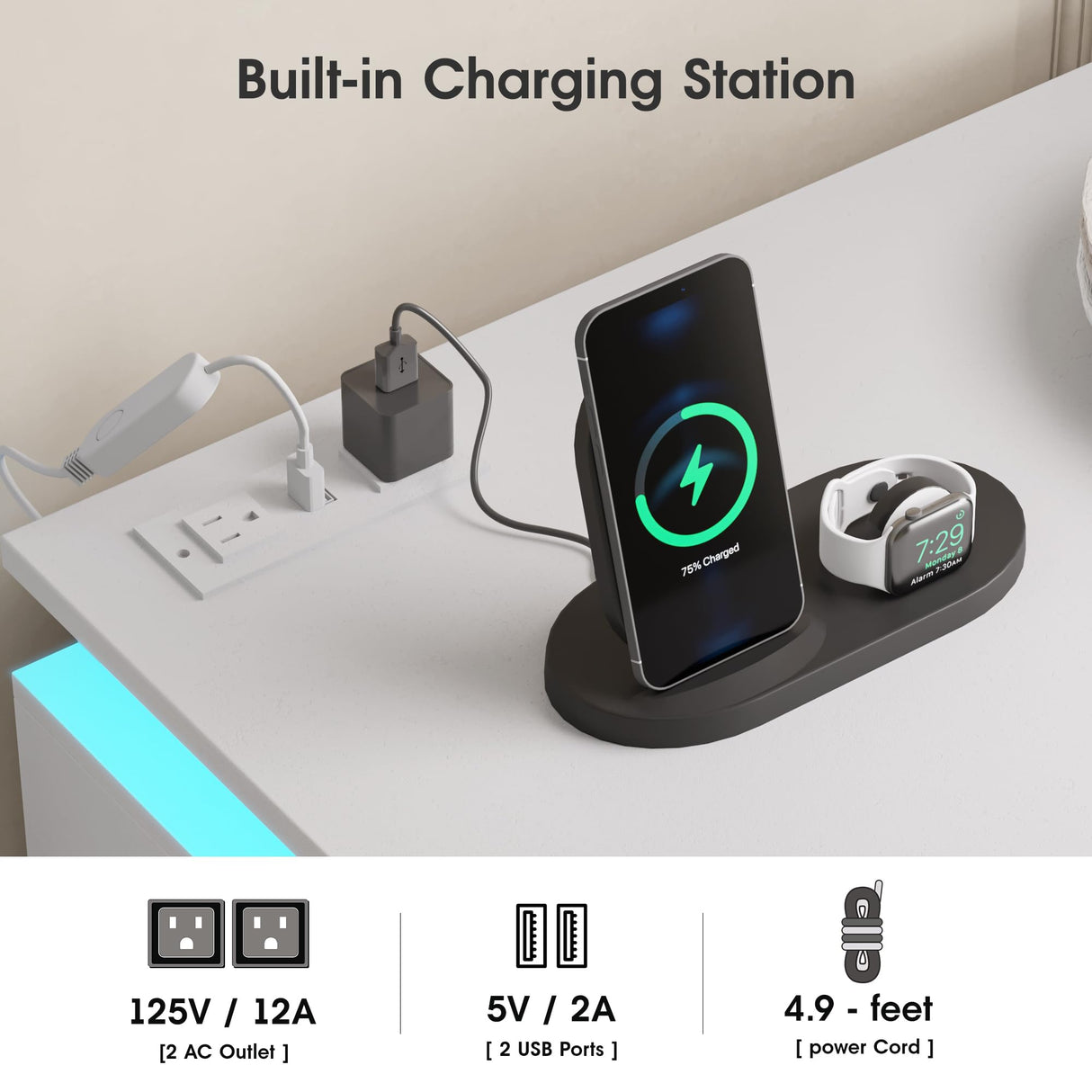 Fameill White Dresser for Bedroom, 6 Drawer Dresser with LED Lights, Modern Dresser Organizer with Charging Station, Double Wide Chest of Drawers for Living Room, Entryway Fameill