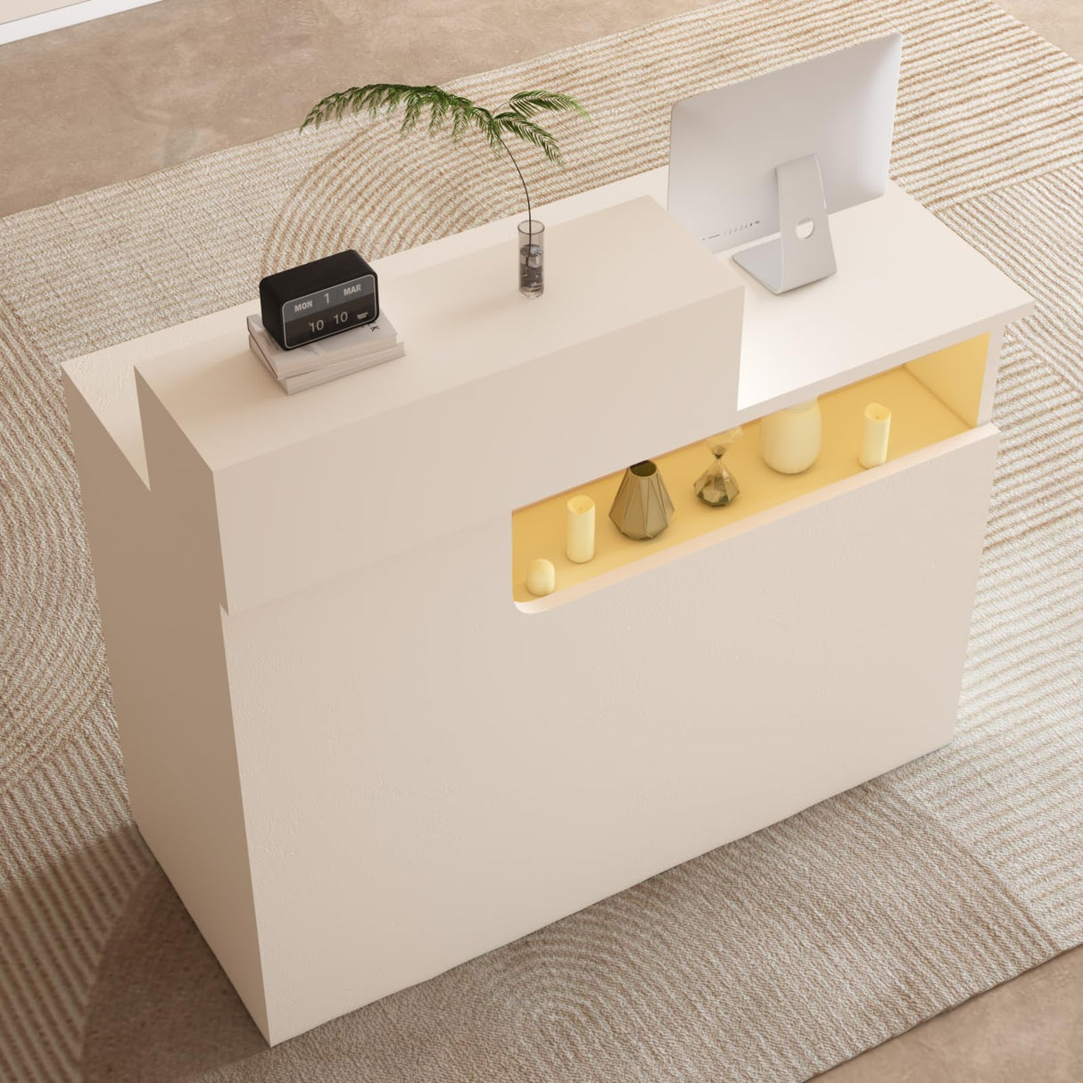 YTElantivo Reception Desk with LED Light and Locking Drawer – 47.2" Small Front Desk for Salon, Office, Retail, Lobby or Checkout Counter Use YTElantivo