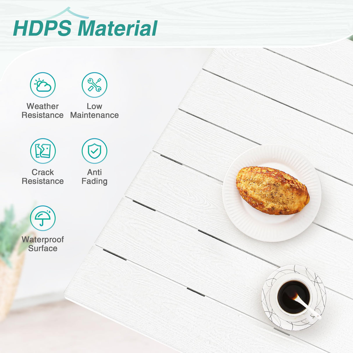 Homenjoy Patio Table and Chairs Set 5 Pieces, HDPS Weather Resistant Outdoor Dining Set, Square Outdoor Dining Table with 4 Patio Chairs, Patio Dining Set for Balcony, White Homenjoy