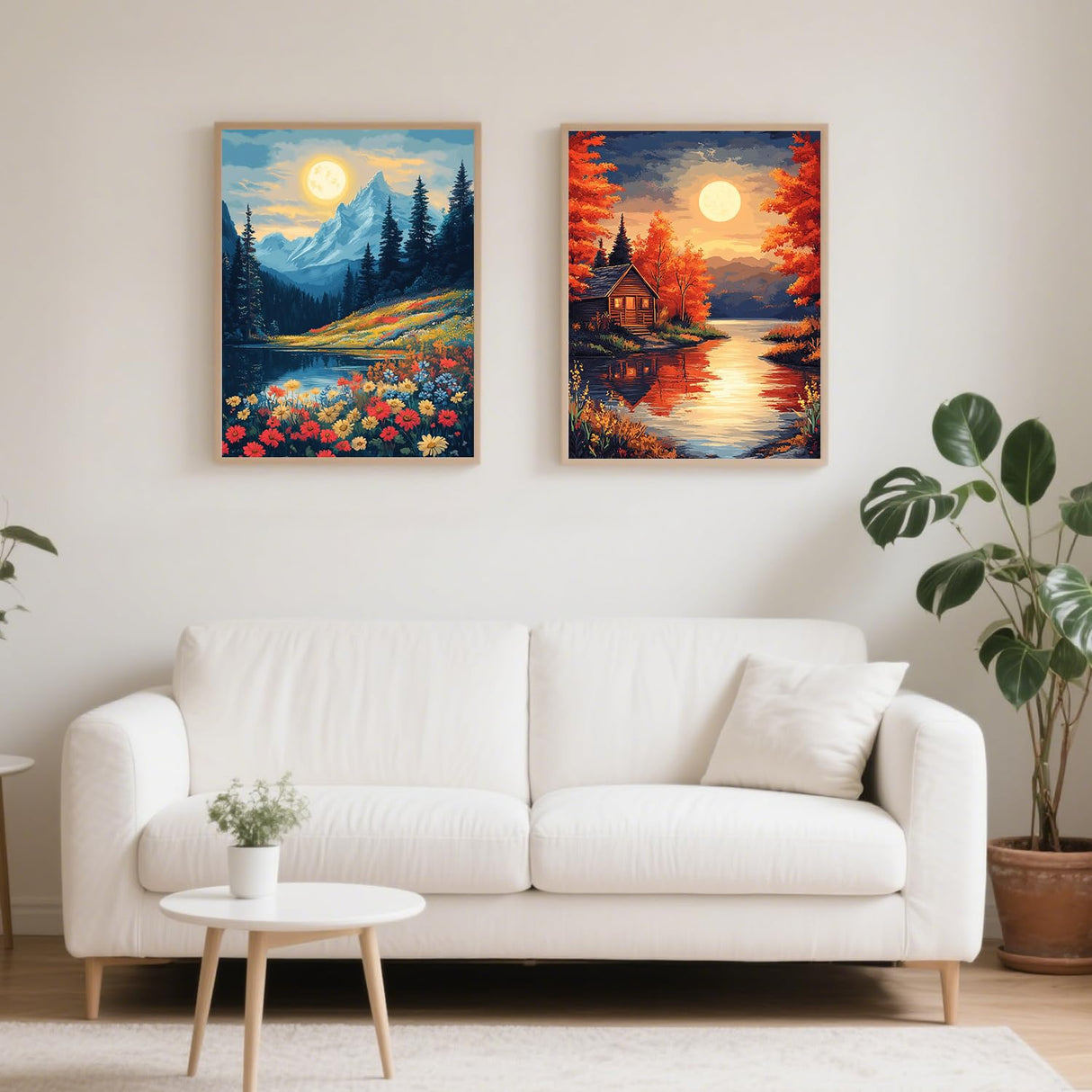 2 Pack Landscape Paint by Numbers for Adults, Landscape Paint by Numbers Kit for Adults, DIY Acrylic Adult Painting by Numbers Kits on Canvas for Gift Home Wall Art Decor 12x16 Inch (Rolled Package) Mandun