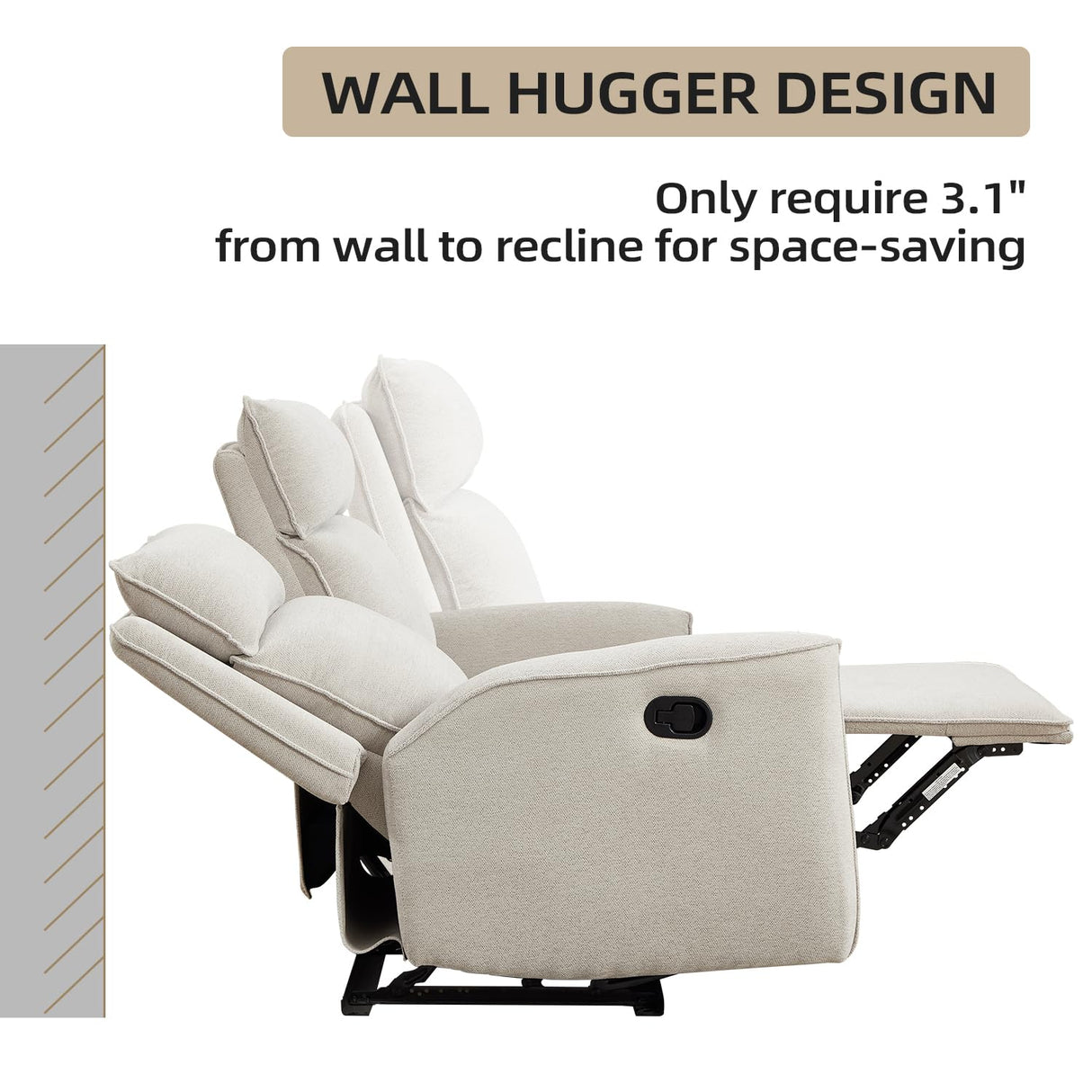 INZOY RV Loveseat Recliner Sofa Wall Hugger, Manual 2 Seat Reclining Love Seat RV Couches, Chenille Fabric Reclinable Sofa Set, Double Seater Recliner Chair for Living Room, Office, Apartment, Beige INZOY