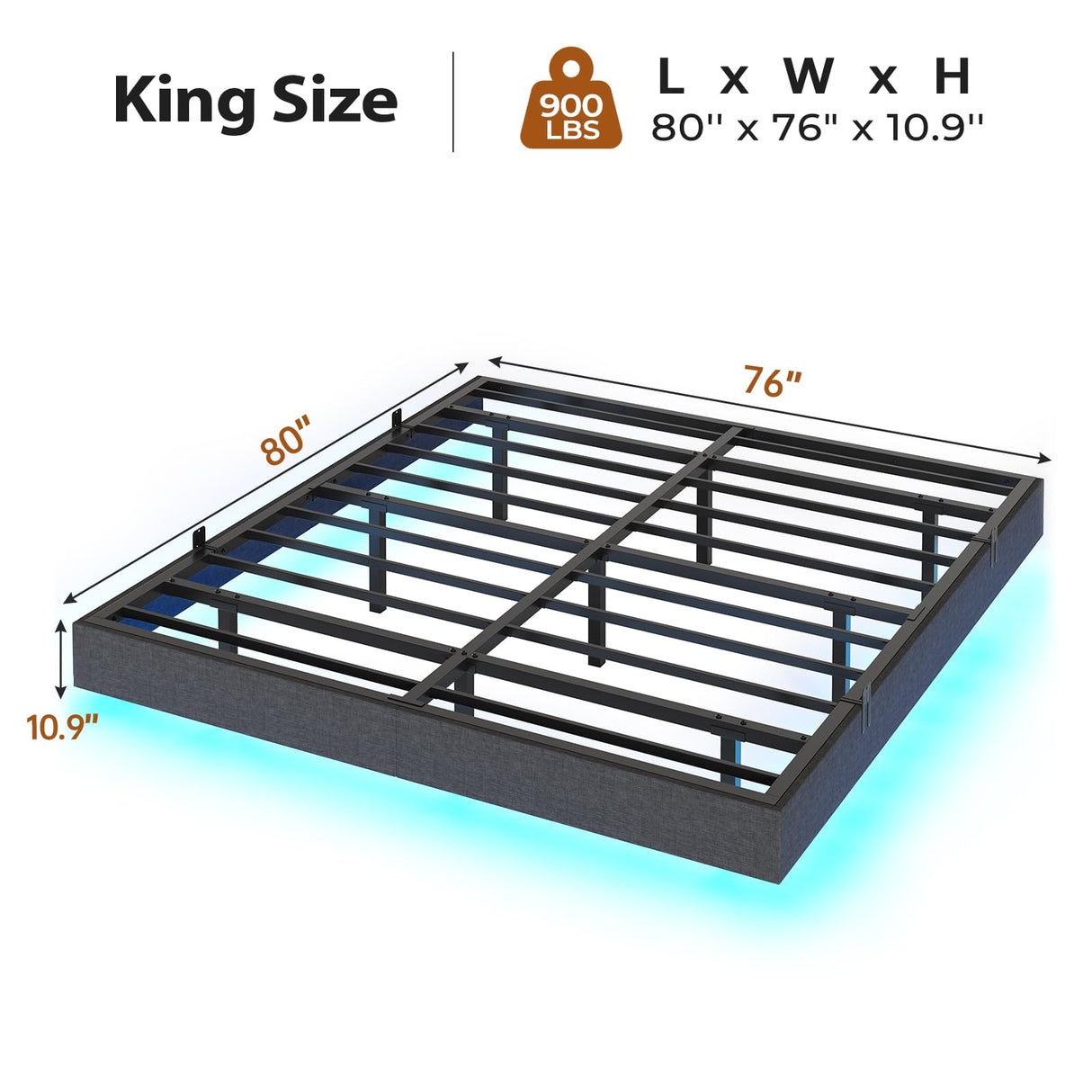 BTHFST King Size Floating Bed Frame with LED Lights – Modern Metal Platform Design BTHFST