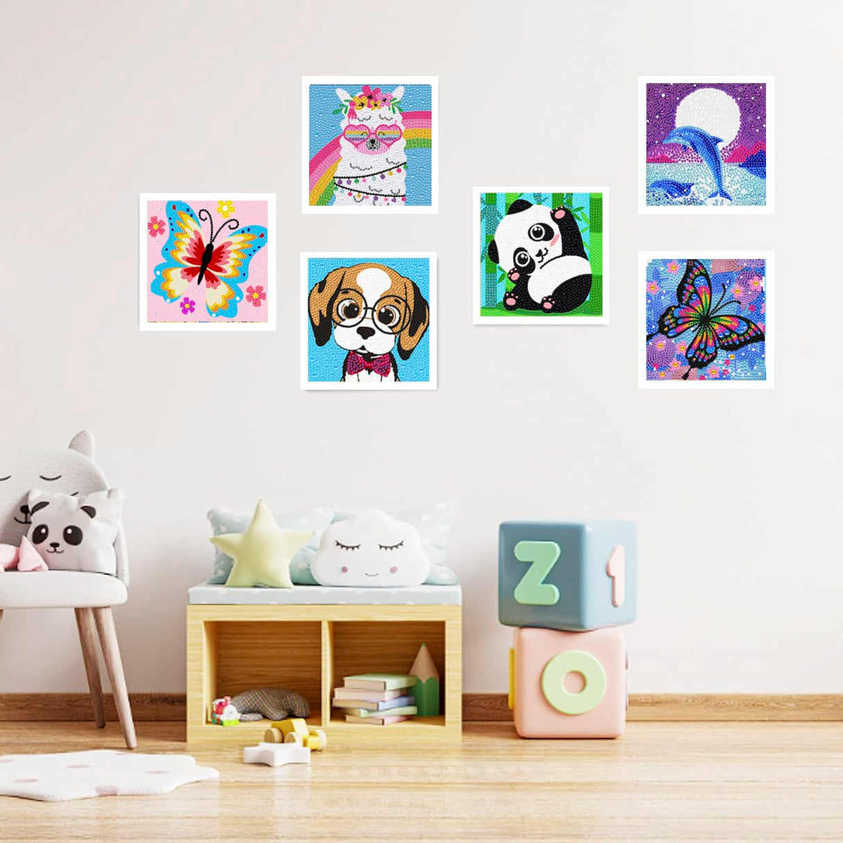 5D Diamond Painting Kits for Kids, Big Gem Diamond Arts Kits for Girls Boys,Alpaca Butterfly Easy Dot Painting Rhinestone Jewel Art,Panda Dog Whale Paint by Stickers for Kids 9-12 ages(6 PACK) DIYDECORFUN