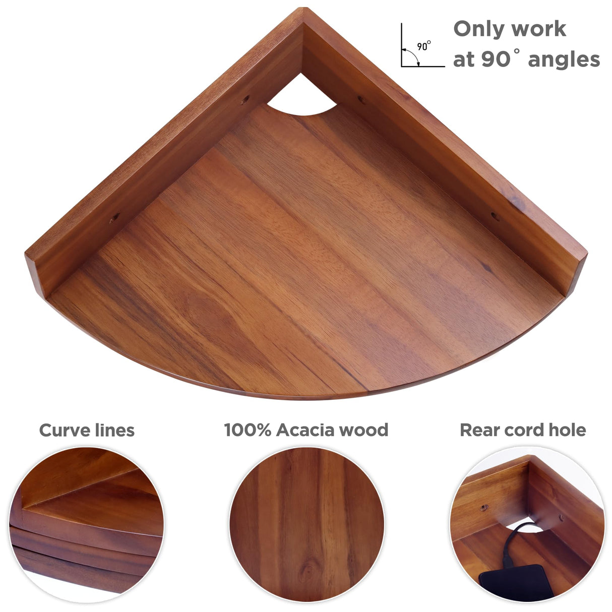 Demigo Corner Shelf Wall Mount Set of 3, Solid Acacia Wood Floating Corner Shelves for Storage and Display, Hanging Wood Shelves for Bedroom, Kitchen, Living Room, Bathroom (Dark Brown) Demigo