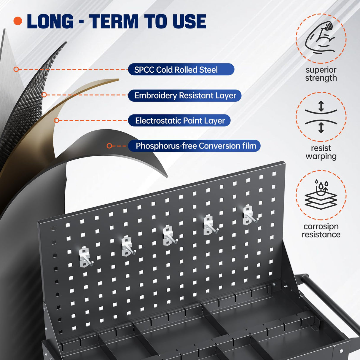 Yizosh 3 Tier Rolling Tool Cart on Wheels, 440 LBS Capacity Heavy Duty Metal Utility Cart Wagon, Industrial Commercial Service Tool Cart Storage Organizer for Mechanics, Garage, Warehouse Yizosh