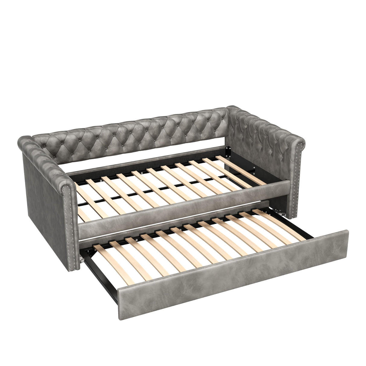 Christopher Knight Home Upholstered Daybed with Trundle, Twin Size Trundle Sofa Bed, Couch Bed with Backrest and Curved Armrests, No Box Spring Needed, for Living Room, Bedroom and Guest Room, Grey Christopher Knight Home
