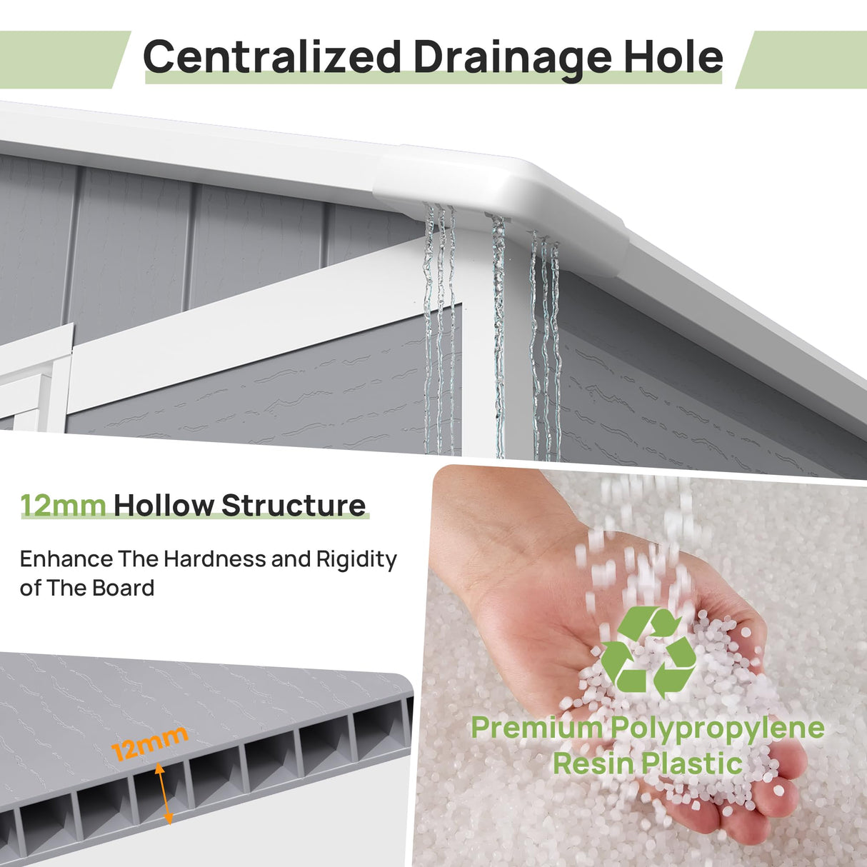 VONZOY Outdoor Resin Storage Shed, 5x3FT Plastic Storage Sheds with Floor, Lockable Door, Window, Waterproof Tool Sheds & Outdoor Storage Outside for Bike, Garbage Can,Garden, Grey White VONZOY