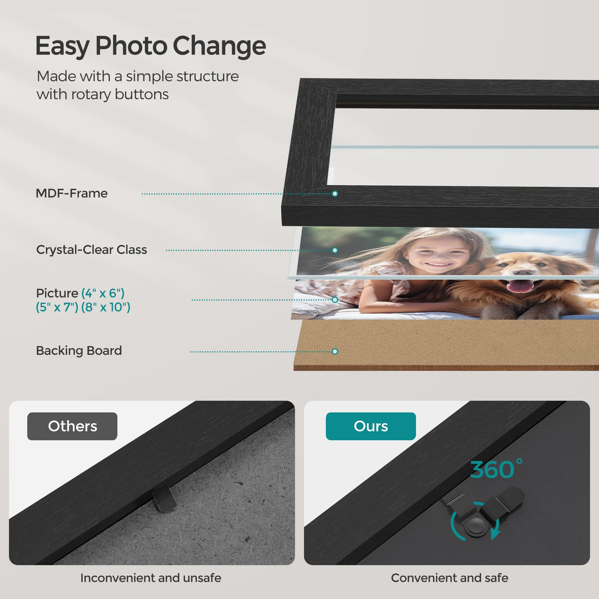 SONGMICS Picture Frames with 16 Mats, Set of 10, Collage Photo Frames with Two 8x10, Four 5x7, Four 4x6 Frames, Hanging or Tabletop Display, MDF and Glass, 12 Non-Trace Nails, Ash Black URPF049B01 SONGMICS