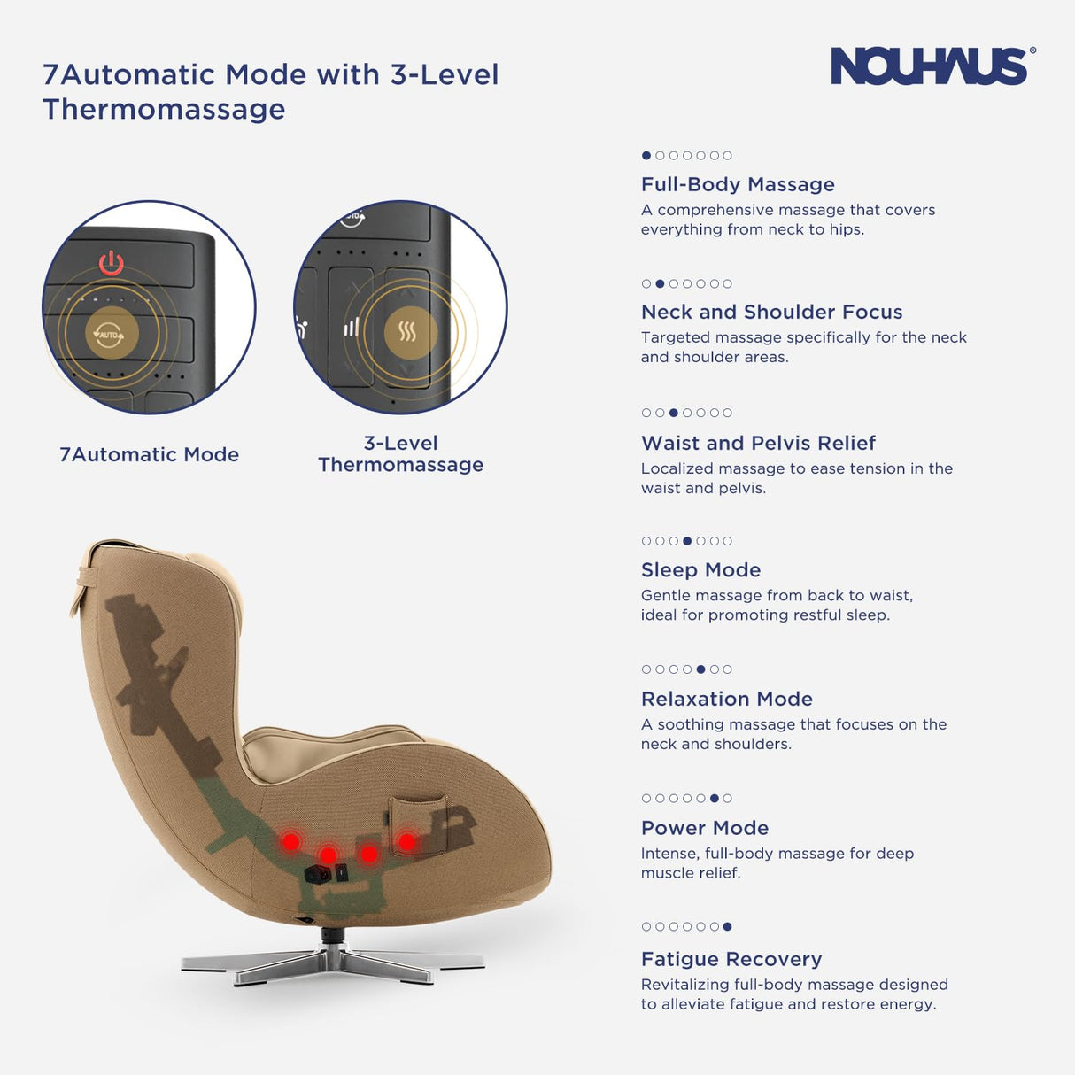 Nouhaus NOU Campo Heated Massage Chair,Full Body Massaging Zero-Gravity Leisure Recliner with Low-Noise 3D Massage and Dual Sound Systems Modern Massage Chairs (Mellow Sand) Nouhaus