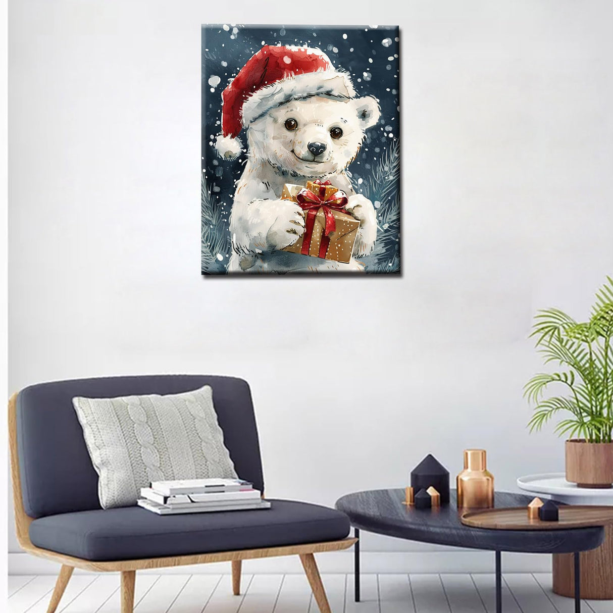 Tucocoo Cute Polar Bear Paint by Numbers Kit for Adult Christmas Animals DIY Canvas Paint by Numbers Red Santa Hat Acrylic Painting Home Decor Paint by Numbers Kits 16x20Inch Frameless Tucocoo
