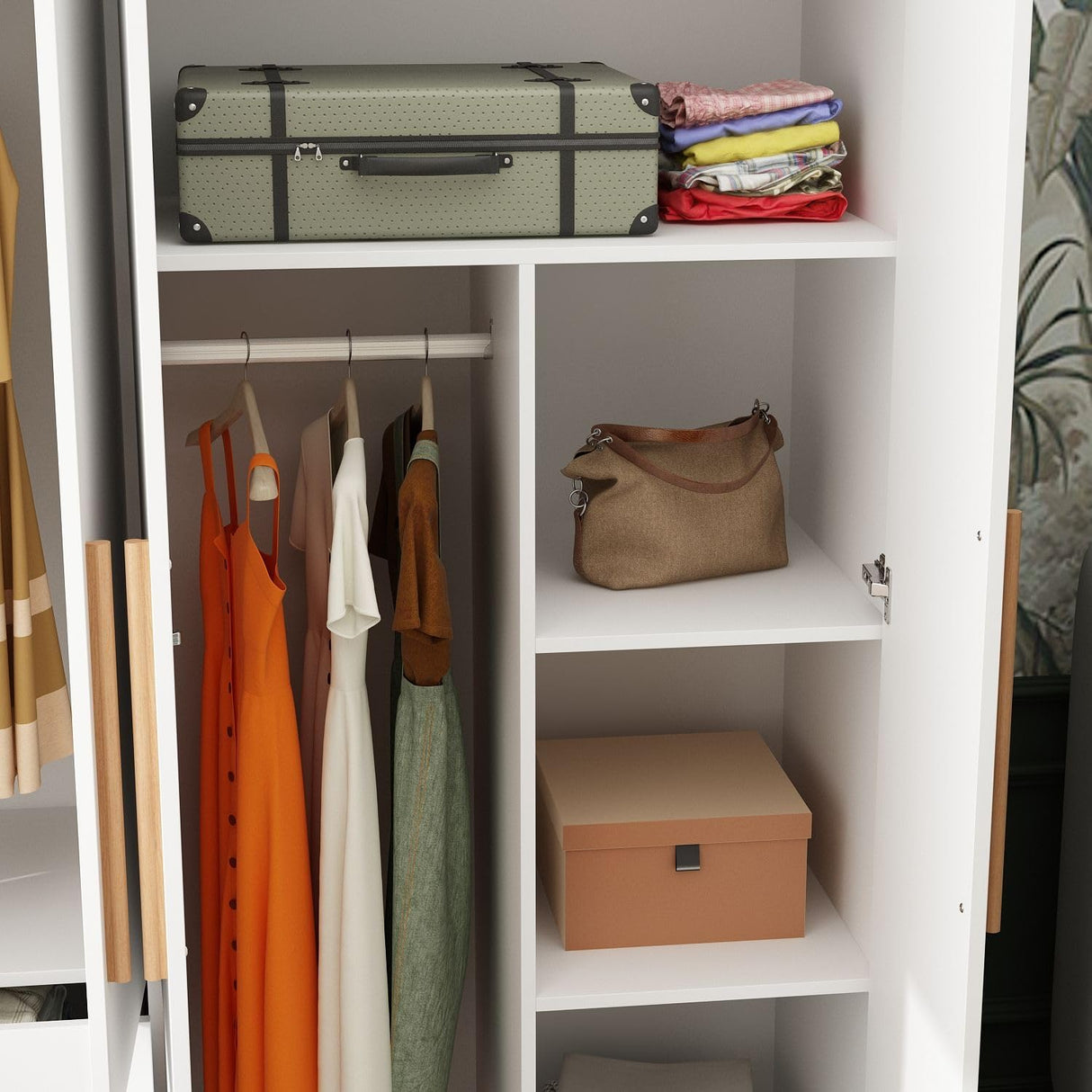 FAMAPY 4 Door Wardrobe with Drawers and Shelevs, Armoires Wardrobe Closet with Hanging Rod, Armoires and Wardrobes for Bedroom White (63”W x 20.7”D x 69.7”H) FAMAPY