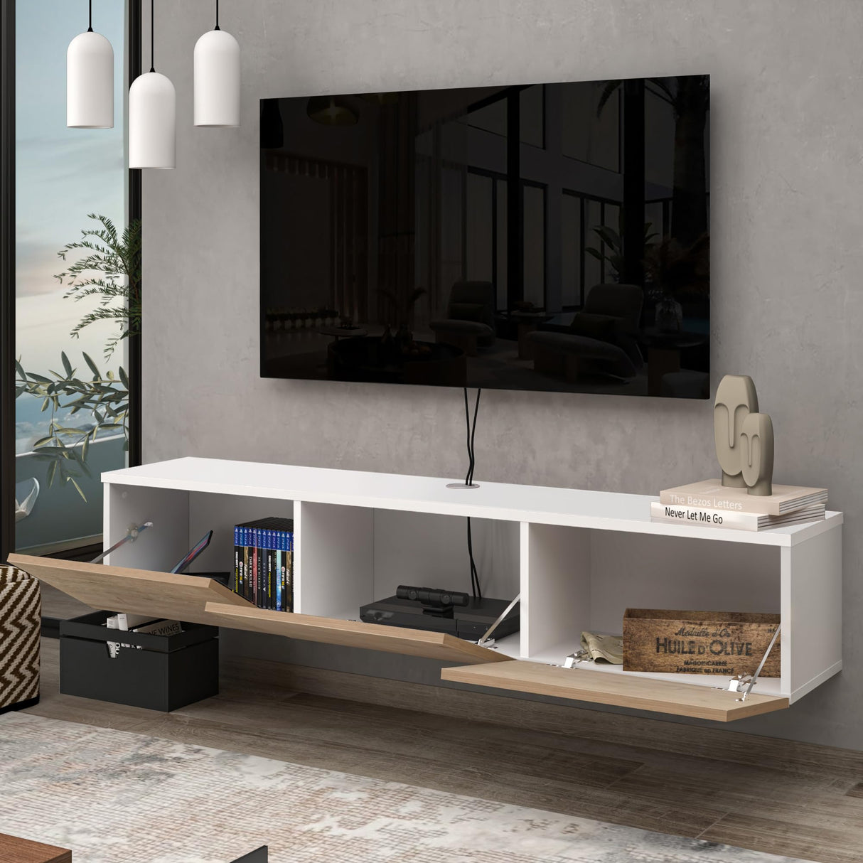 Atelier Mobili Floating TV Stand, TV Stand up to 75 Inch TV, Floating TV Stand Wall Mounted, Floating Entertainment Center, Floating Shelf for Under TV, Floating TV Console, Oak TV Stand ATELIER MOBILI THE LEADER OF THE INTERCHANGEABLE FURNITURE