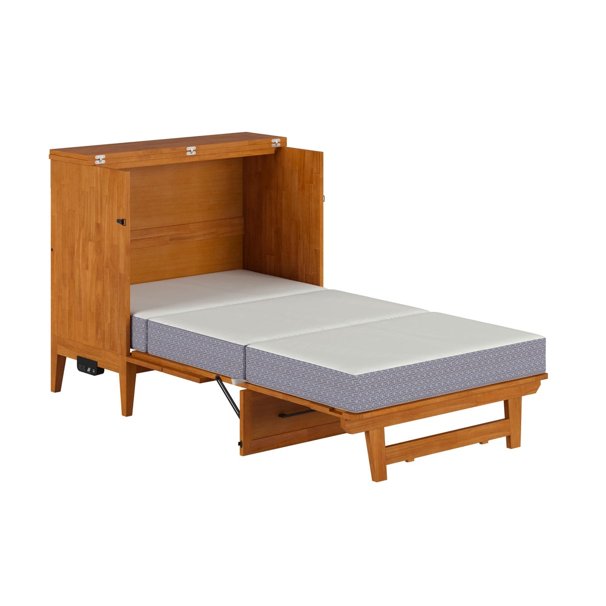 AFI, Santa Fe Twin Murphy Bed Chest with 6" Mattress & Built-in USB Charger, Light Toffee AFI
