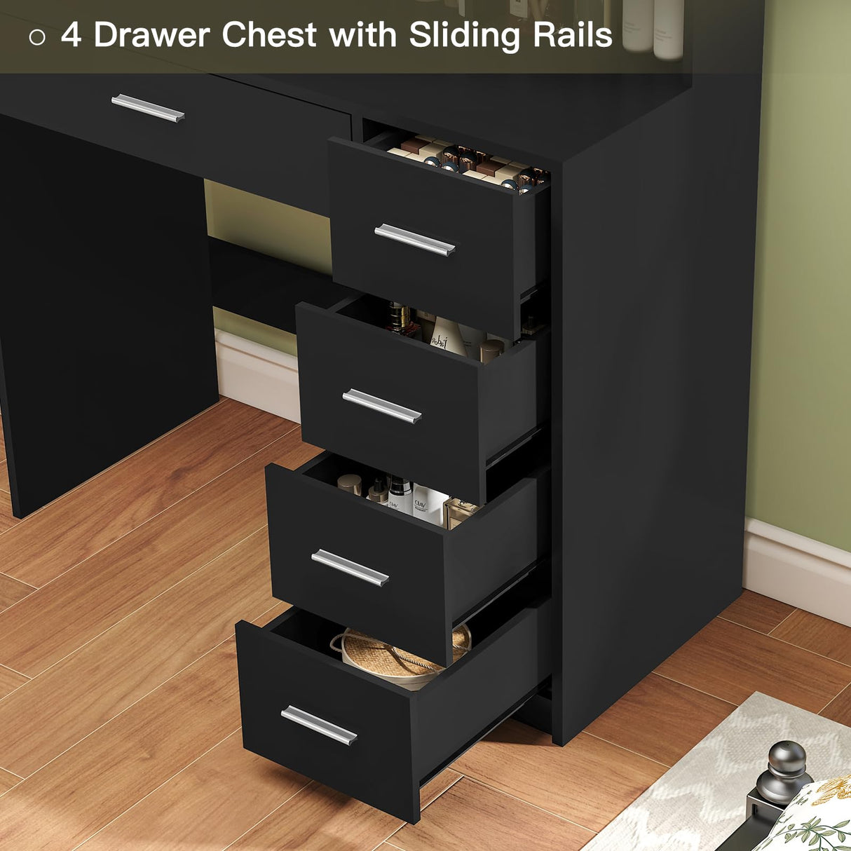 Quimoo Makeup Vanity Desk with Mirror & Lights, Vanity Desk with 5 Drawers & Storage Shelves, Vanity Table, 3 Color Modes & Adjustable Brightness Dressing Table, Bedroom Quimoo