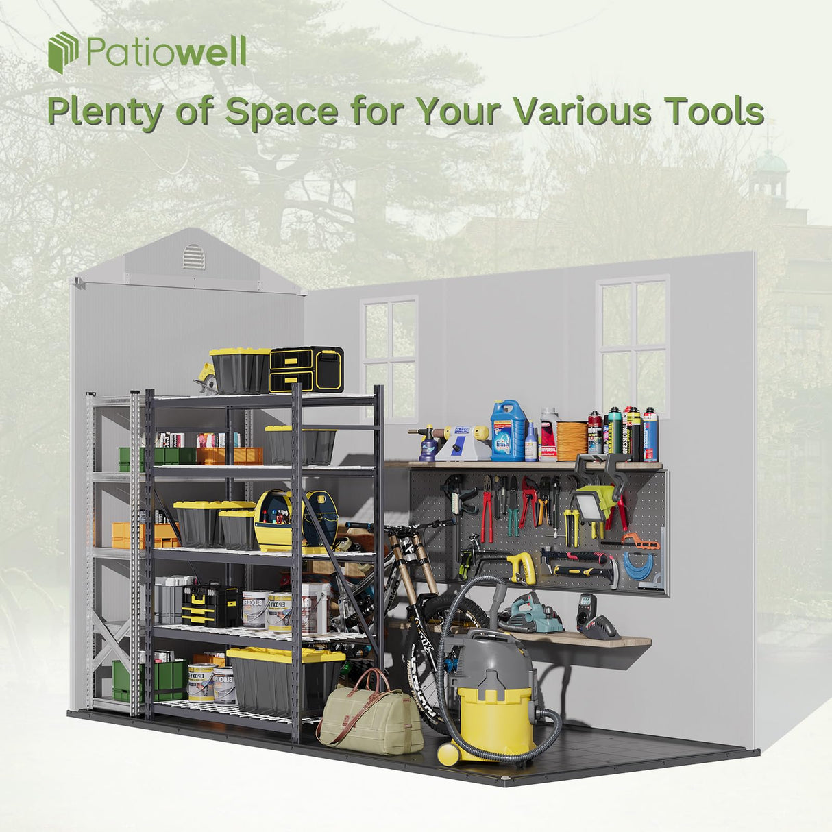 Patiowell 4' x 8' Outdoor Storage Shed with Floor, Plastic Shed Outside Resin Tool Shed with Two Windows and Lockable Door for Backyard Garden Patio Lawn, White (Fit-it Shed) Patiowell