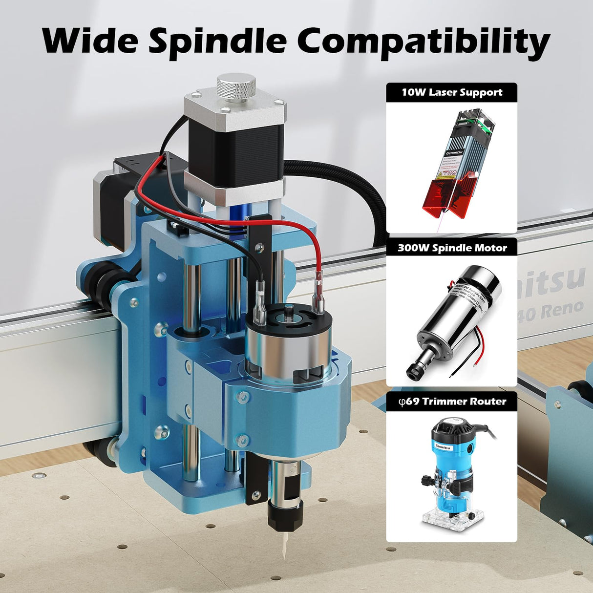 Genmitsu 4040 Reno CNC Router Milling Machine for Woodworking, Acrylic Cutting, Quieter Movement Wood Carving Cutter, Metal Engraver Working Area 15.75′′ x 15.75′′ x 3′′ Genmitsu