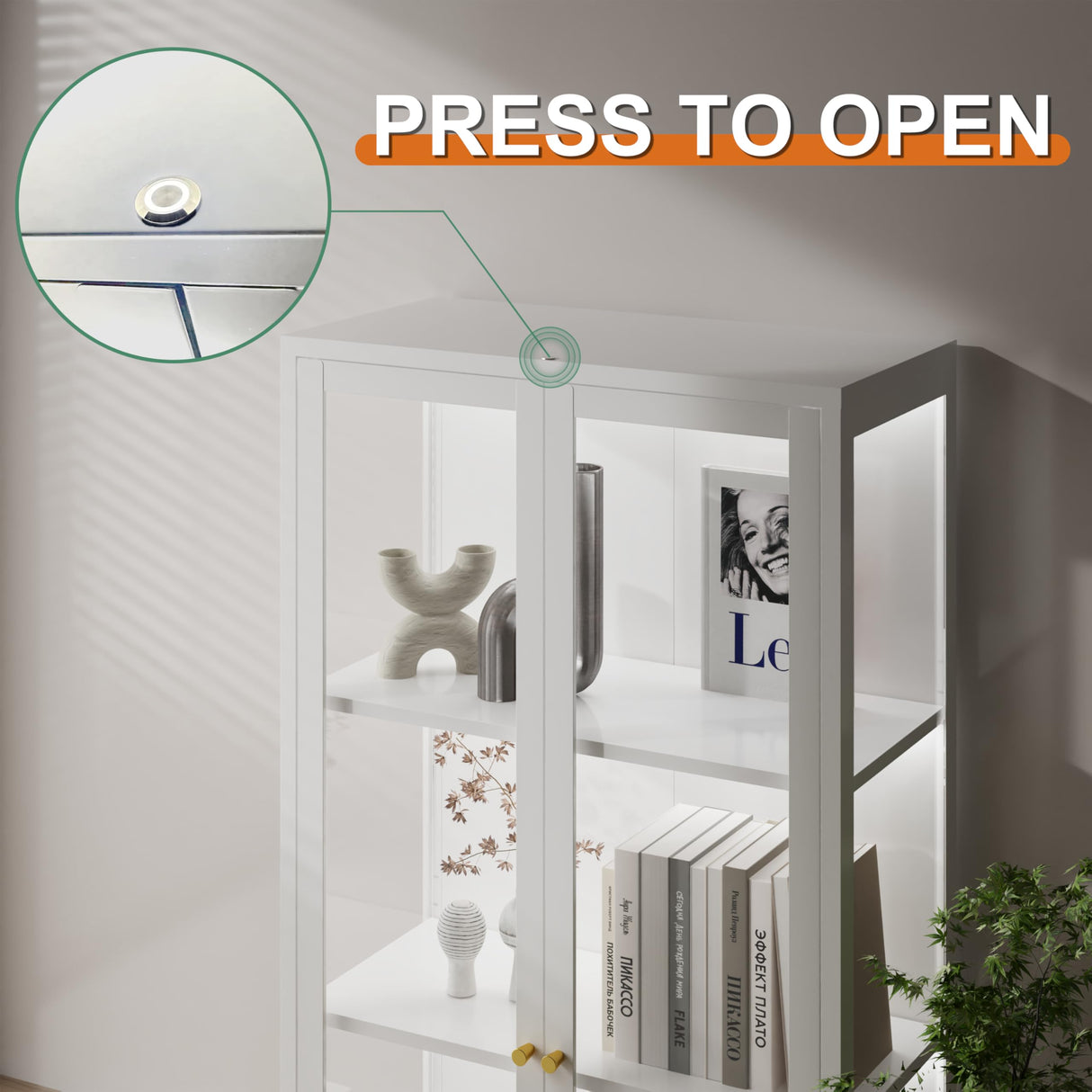 TIMELESS PIECES 66" H Glass Display Cabinet 4-Tier,Lighted Display case,Curio Cabinet with Glass Doors and Adjustable Shelves, Display Shelf for Collectibles,Living Room TIMELESS PIECES