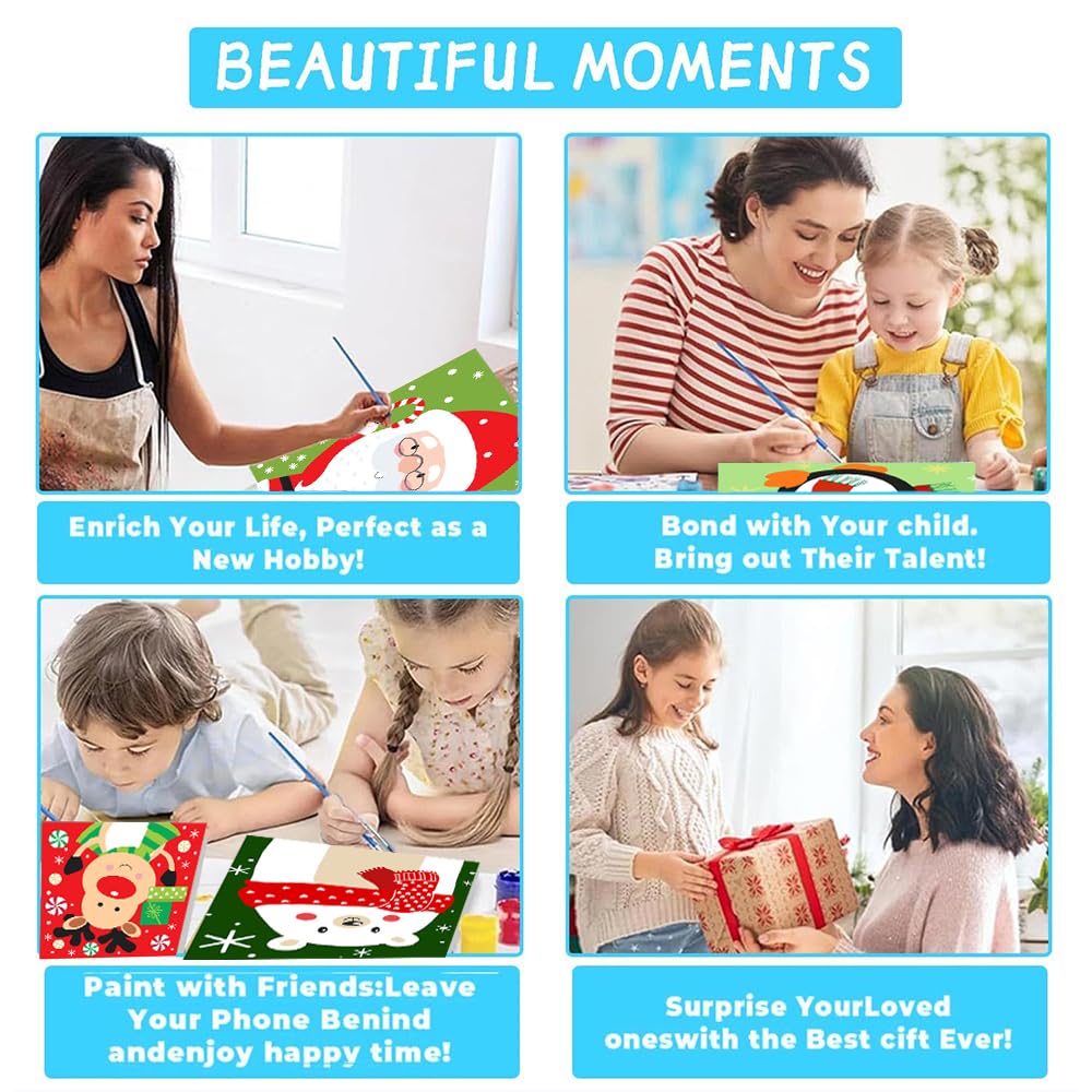 4 Pack Christmas Paint by Numbers Kits for Kids and Adults (with Frame), Cute Cartoon Christmas Paint by Number Kits on Canvas, Simple Acrylic Oil Painting for Beginners, Home Wall Decor 7.8x7.8Inch. Amzdiyfun