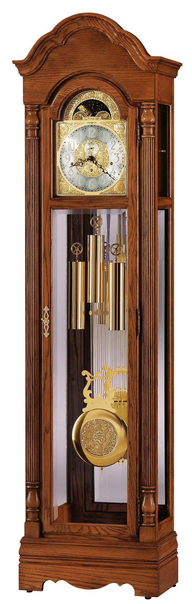 Howard Miller Ridgeway Arimo Grandfather Clock II 549-628 – Aden Oak Finish, Select Hardwoods & Veneers, Brass Arabic Numerals, Melodic Chimes, Interior Lighting, Living Room Clock Howard Miller