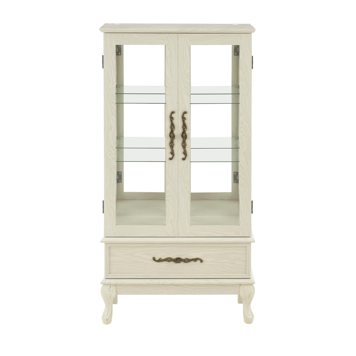 Zenvya Curio Cabinet Lighted Glass Cabinet Glass Wine Cabinet Curio Display Cabinet with Adjustable Glass Shelves 2 Doors and 1 Drawer Cabinet Sideboard with Bulb Included (Antique White) Zenvya
