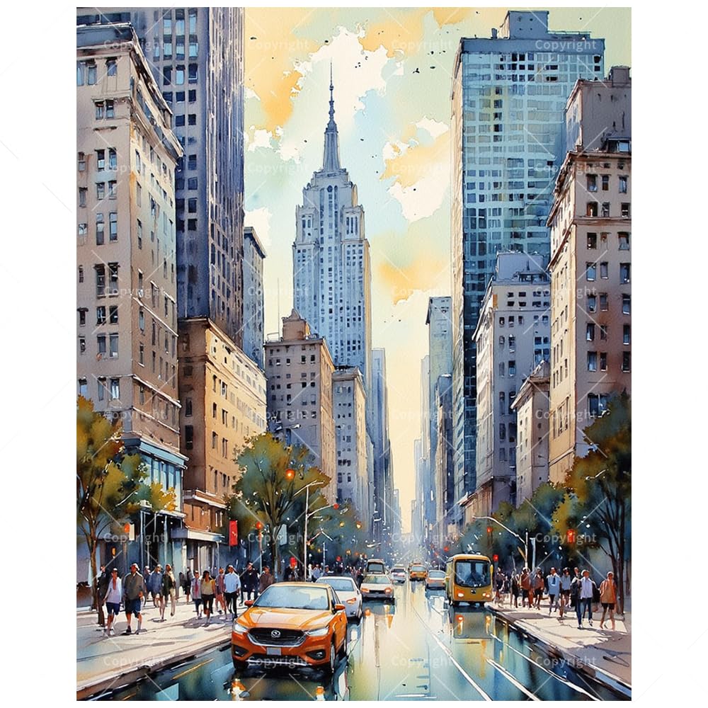 New York Cityscape Paint by Numbers Kit for Adults - DIY Urban Street Scene with Empire State Building Painting on Canvas 16x20 Inches, Acrylic Paint Set for Beginners, Home Decoration Art or Gifts DecorFriday