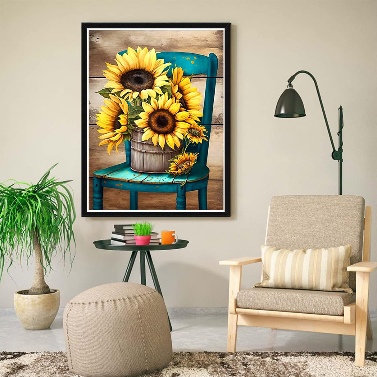 ijbnhd Sunflowers Diamond Art Kits for Adults,Chair Diamond Paintings Kits for Beginners, Full Drill Round DIY Crafts Kits Gift Home Wall Decor Gifts 12x16in ijbnhd