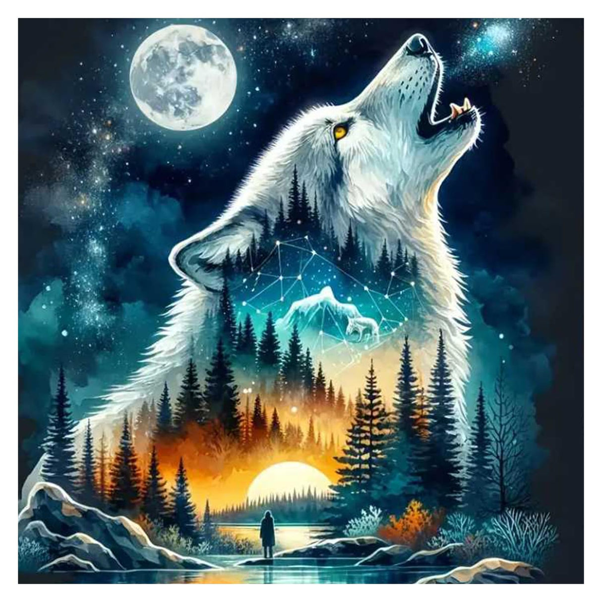 xcemhil Diamond Painting Kits for Adults Wolf, Animal Diamond Art for Beginners, Wolf Gem Painting Kits, DIY Animals for Gifts and Home Wall Decor 14x14 inch xcemhil