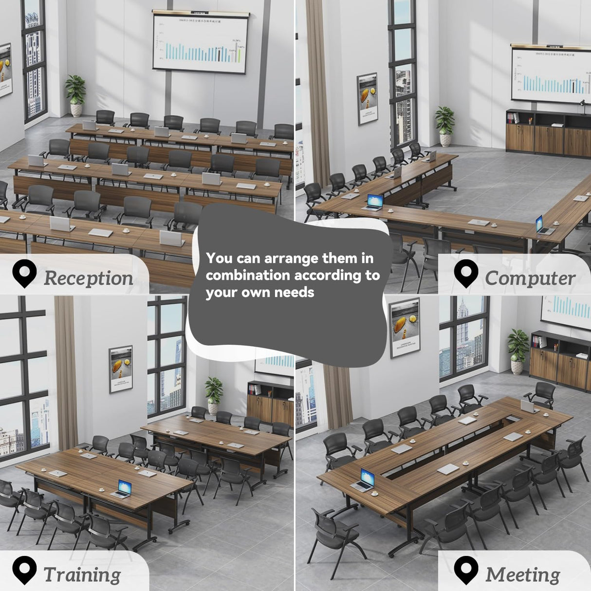 Folding Conference Table,Seminar Meeting Table,Flip Top Mobile Training Table with Silent Wheels,Rolling Conference Room Tables for Office,Classroom,Conference Room (4Pack 70.8 * 21.6 * 29.5) MSFDC