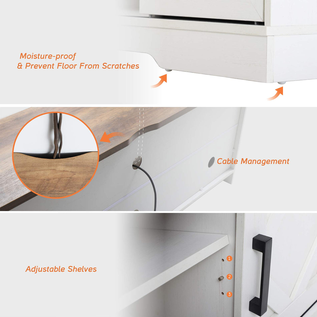 WAMPAT Modern Farmhouse 3 in 1 TV Stand for up to 95" TVs Wood Entertainment Center with Open Storage for Living Room,Antique White WAMPAT
