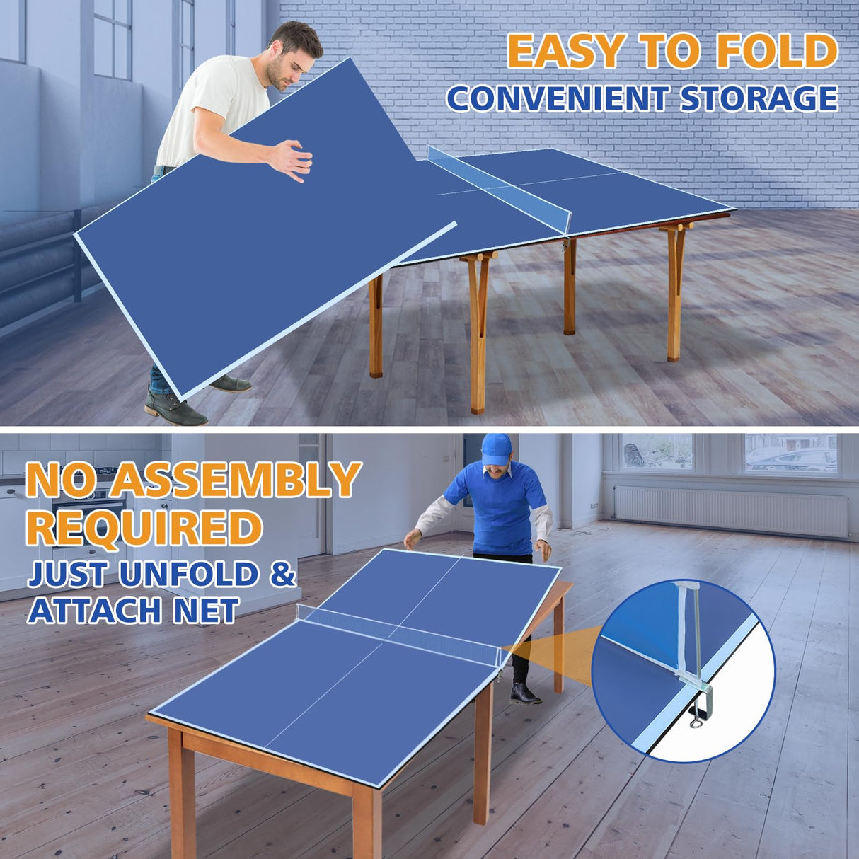 AOKUNG 7ft Mid-Size Ping Pong Conversion Top Foldable & Portable Table Tennis Table Top for Indoor Games-Blue AOKUNG