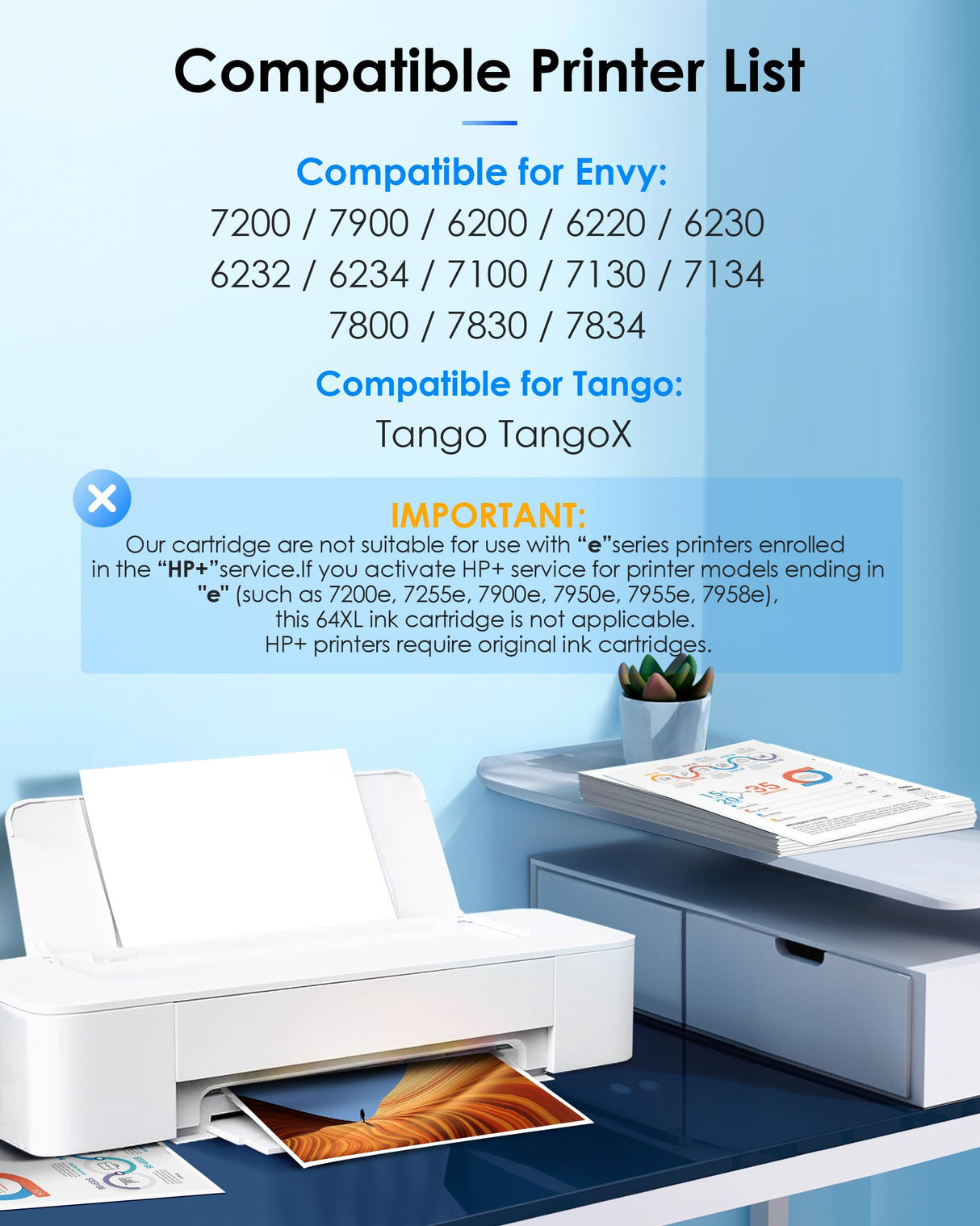 TECKKIN 64XL Ink Cartridges Black/Color Combo Pack Replacement for HP Ink 64 64XL for HP Envy Photo 7855 7858 7155 7120 Printer (1 Black, 1 Color) TECKKIN