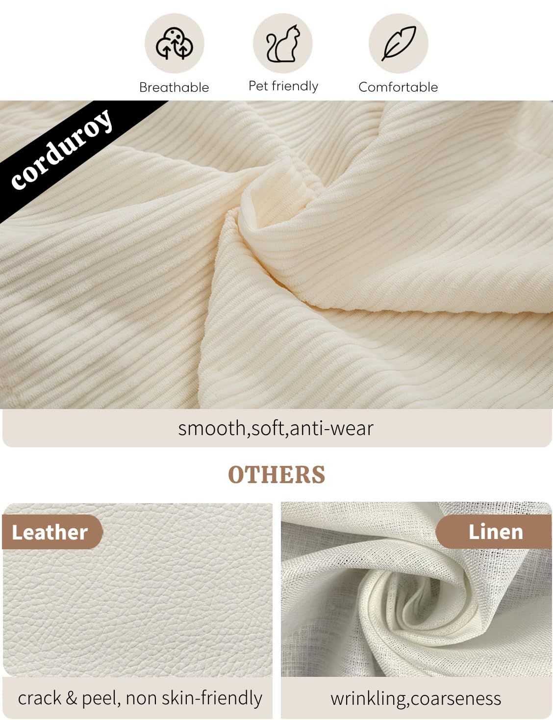 ASAHREE 72'' Corduroy Futon Convertible Sofa Couch,Comfy Sleeper Sofa Bed with Adjustable Backrest, Modern Futon Loveseat for Living Room, Bedroom, Office, Apartment, Dorm, White ASAHREE