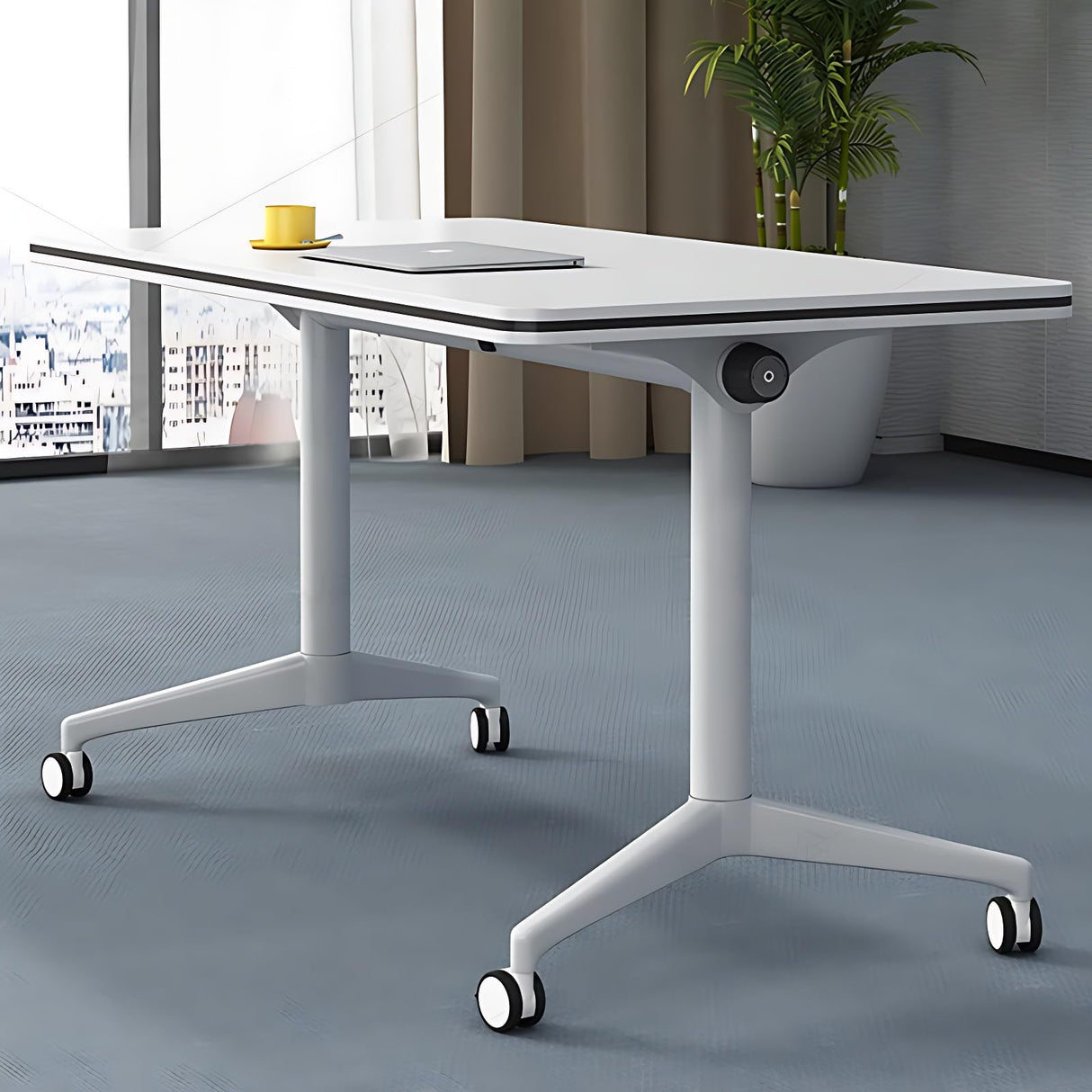 Conference Table, Folding Conference Room Tables with Flip-Top Design, Mobile Seminars Dynamic Meetings Training Tables for Offices, Classrooms, and Meeting Room, White, 47.2"D x 23.6"W x 29.5"H WMIASIN