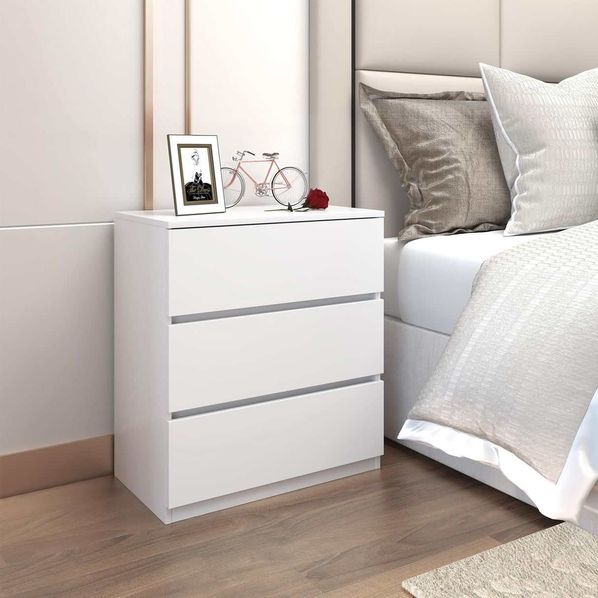 furtble 3 Drawer Dresser, Small Dresser for Closet, Wooden White Nightstand for Bedroom, Chest of Drawers Side Table Storage Cabinet for Home Office Entryway Hallway furtble