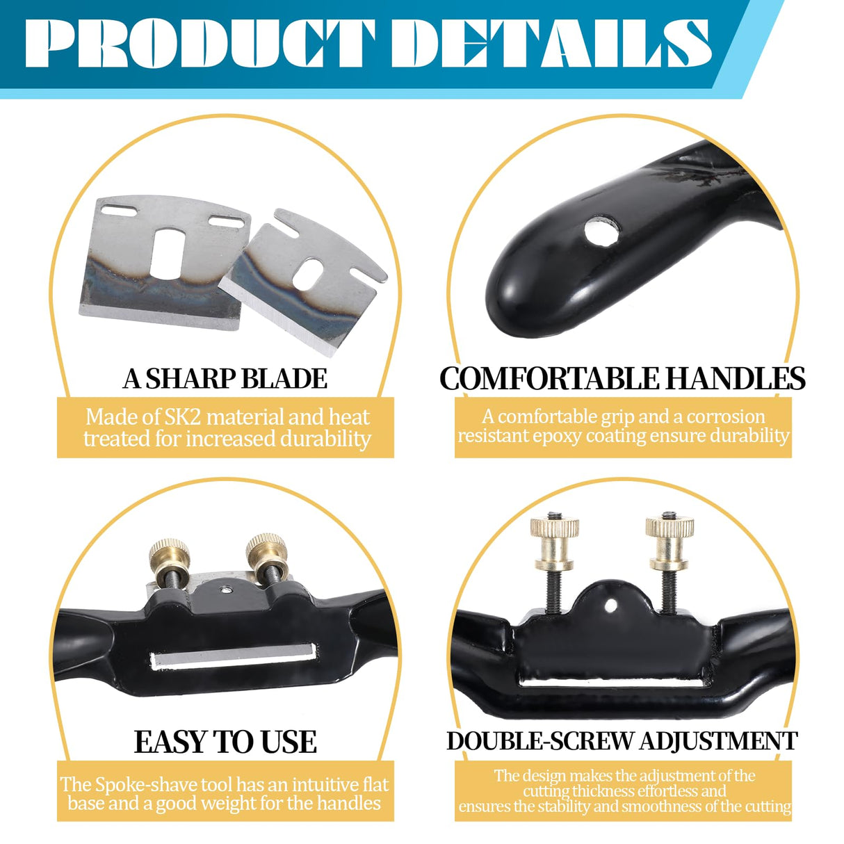 2pcs Adjustable SpokeShave with Flat Base 6pcs Metal Blade 1pcs Wood Hand Plane Home Woodworking for Wood Craft Working, Woods Craver Bruislard