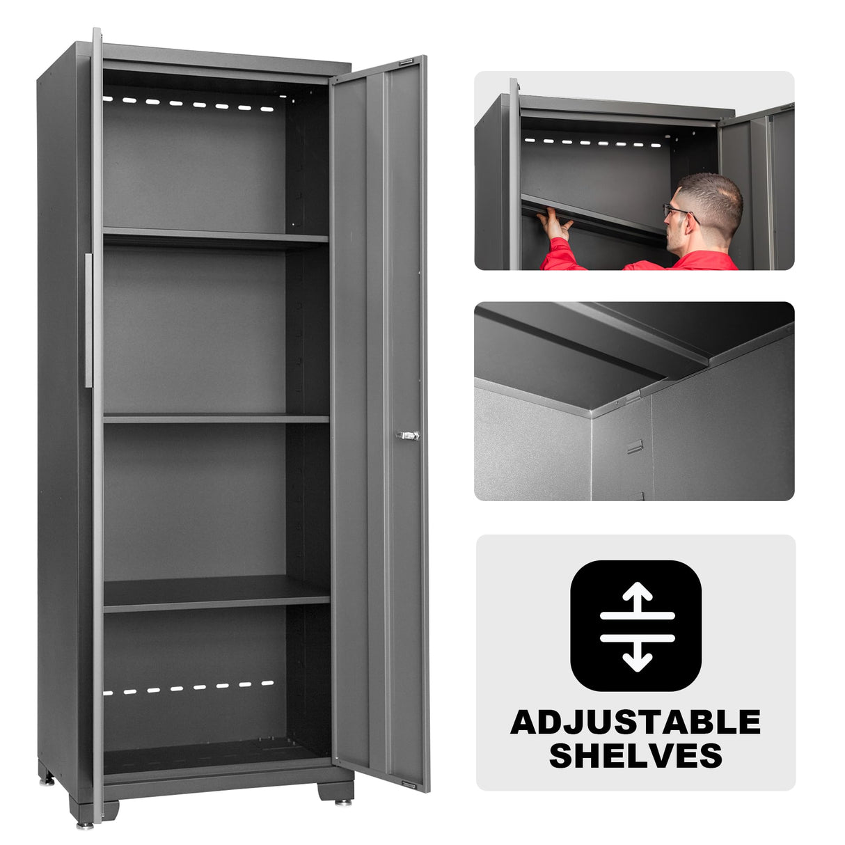 Torin APK112B Garage Storage System: Heavy-Duty 9-Piece Cabinet Set with Worktop, Adjustable Shelves, and Secure Lockable Doors, Black/Grey Torin