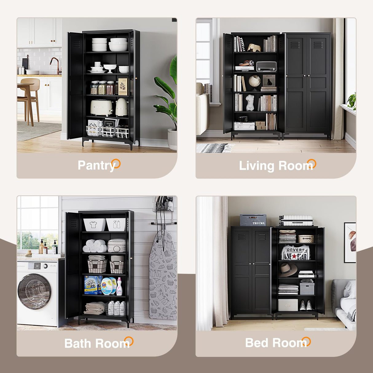 Yizosh Metal Pantry Cabinet, Tall Kitchen Pantry Storage Cabinet with Doos and Adjustable Shelves - 61" Black Cupboard Cabinet for Kitchen, Living Room, Dining Room, Home Yizosh