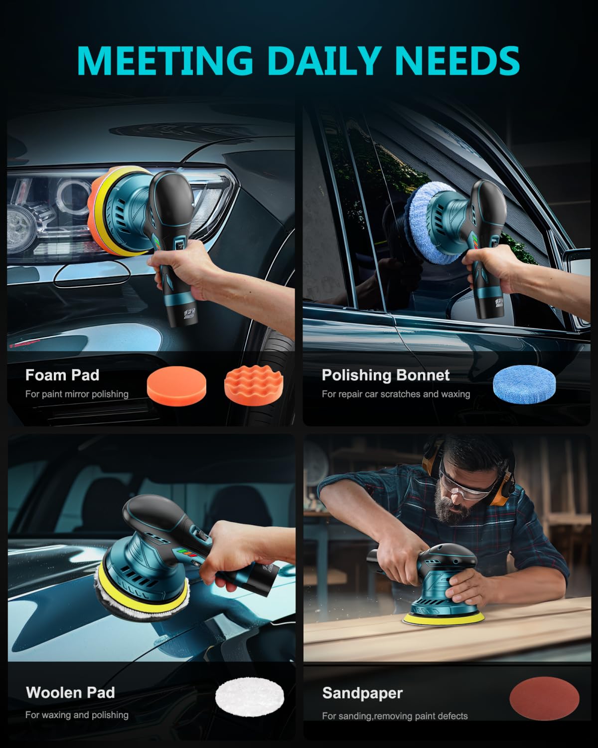 Cordless Car Buffer Polisher Kit - 6 Inch Dual Action Random Polishing Wax Machine for Car Detailing,2Pcs 2000mah Batteries,6 Variable Speed 2500-5000RPM,Orbital Polisher for Car Boat Polishing Waxing Orgpek