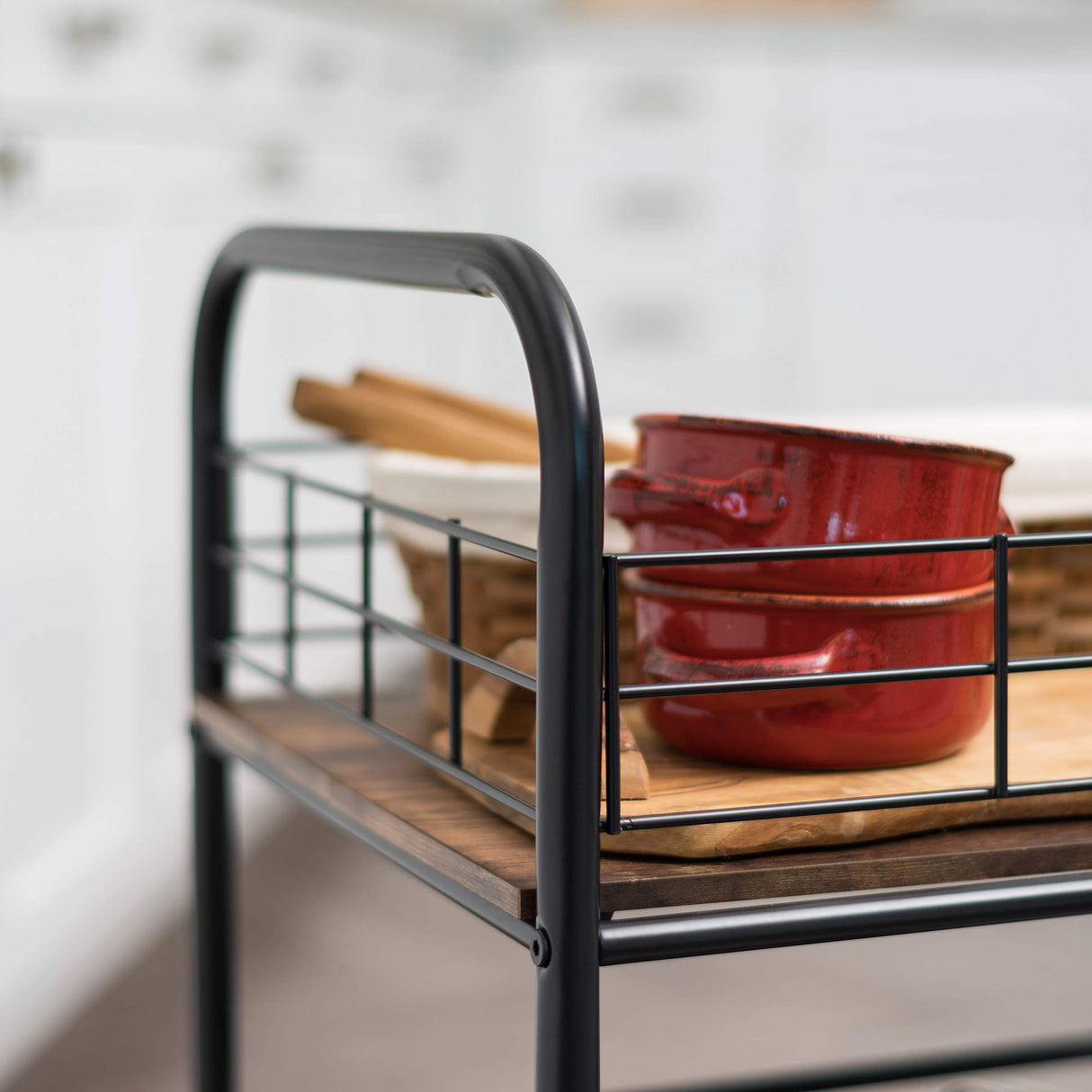 IRIS USA Wide Wood and Metal Rolling Storage Cart, Brown IRIS