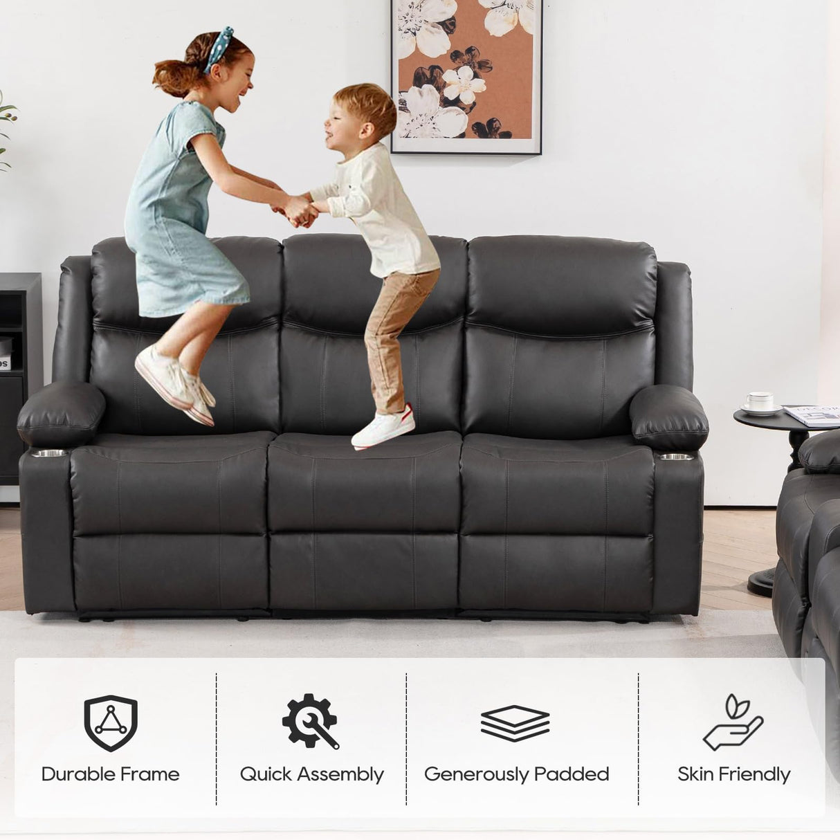 PALLOME Recliner Sofa Set - Reclining Sofa Couch Set, 2 Pieces Recliner Furniture Sofa Set, 3-Seater Reclining Sofa & 2-Seater Reclining Loveseat with Massage & Heat for Living Room (Grey) PALLOME