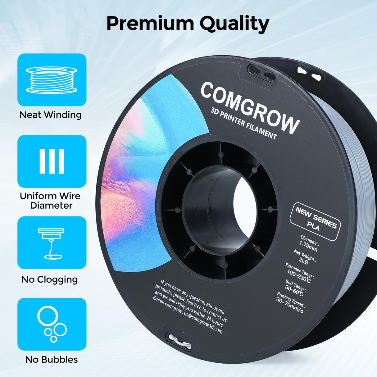 Comgrow PLA 3D Printer Filament, Durable and Stronger 3D Printer PLA Filament 1.75mm Fit Most 3D Printers, Dimensional Accuracy +/- 0.02 mm, 2LBS Spool PLA Grey Comgrow