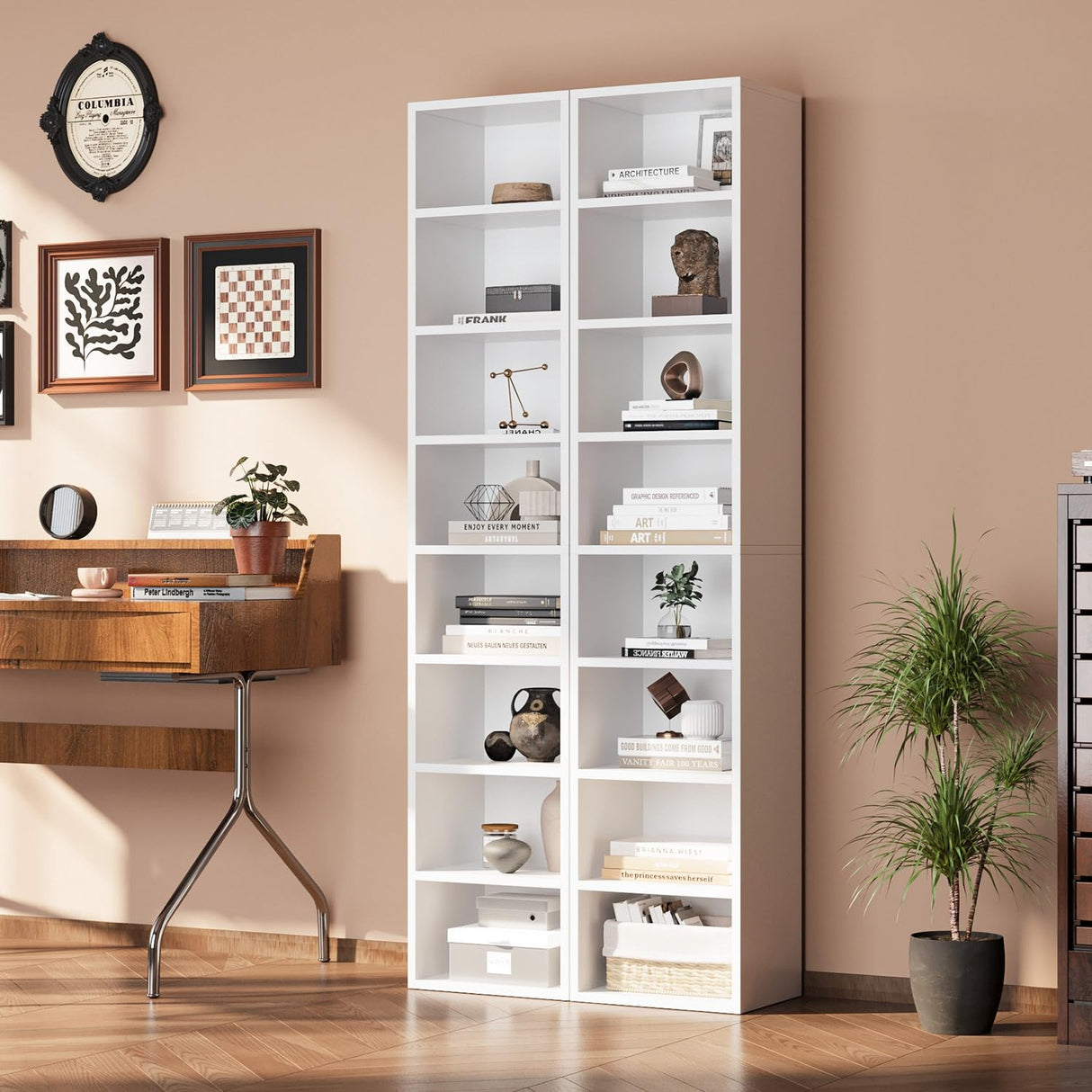 oneinmil 71.5" Tall Narrow Bookshelf, 8-Tier Cube Display Rack, Modern Corner Bookshelf with Storage Space, CD Storage Cabinet for Home Office (White 1 Pack, 8-Tier) oneinmil