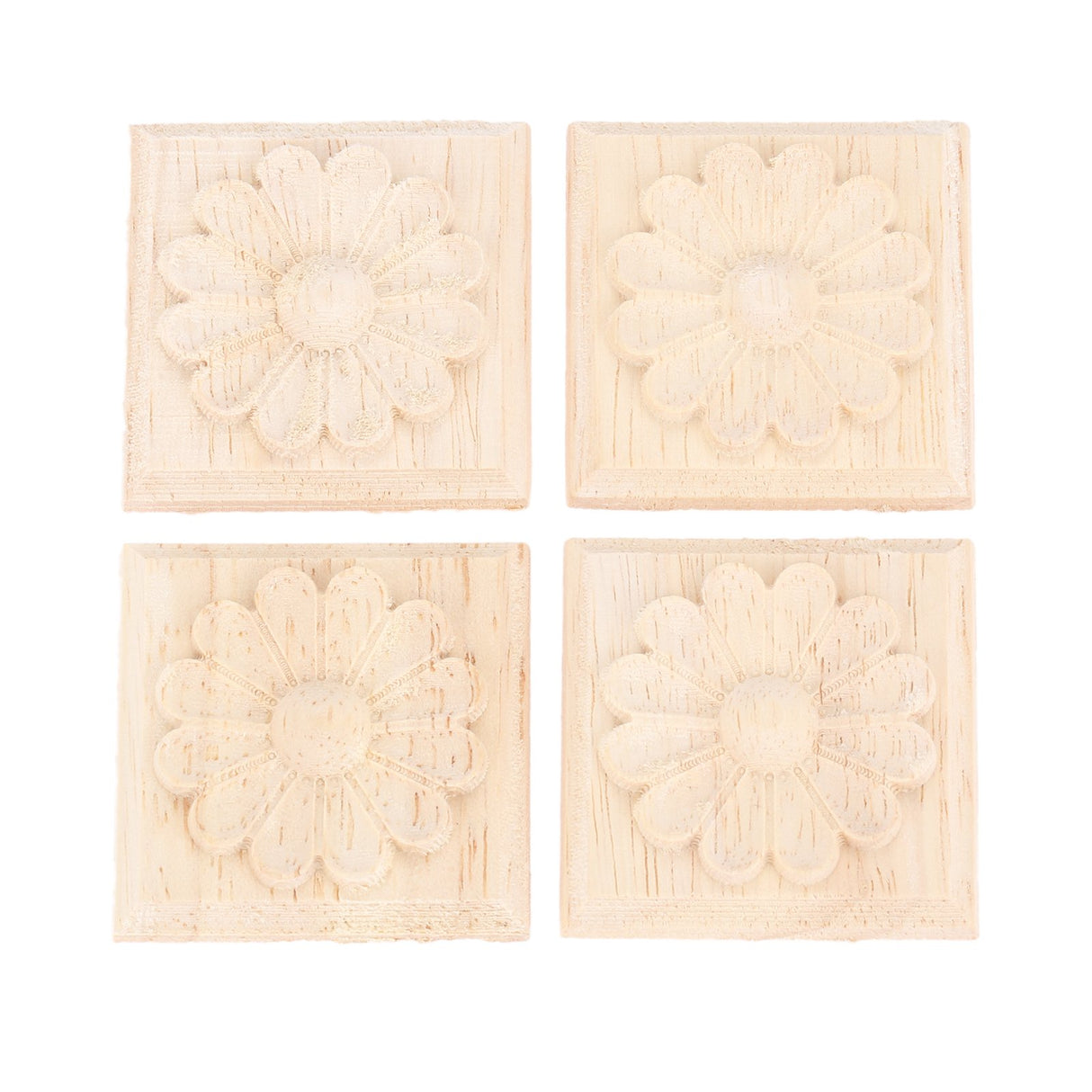MUXSAM Wooden Carved Appliques Onlays, 4-Pack Unpainted Solid Wood Square Carvings Decals for Cabinet Dresser Cupboard Mirrors Walls Doors Closet MUXSAM