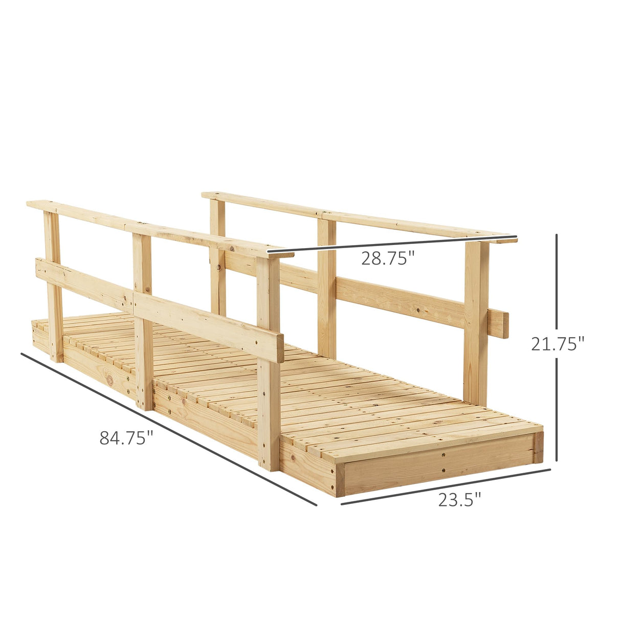 Outsunny 7' Wooden Garden Bridge with Safety Rails, Outdoor Footbridge for Ponds, Creeks, Backyard, Natural Outsunny