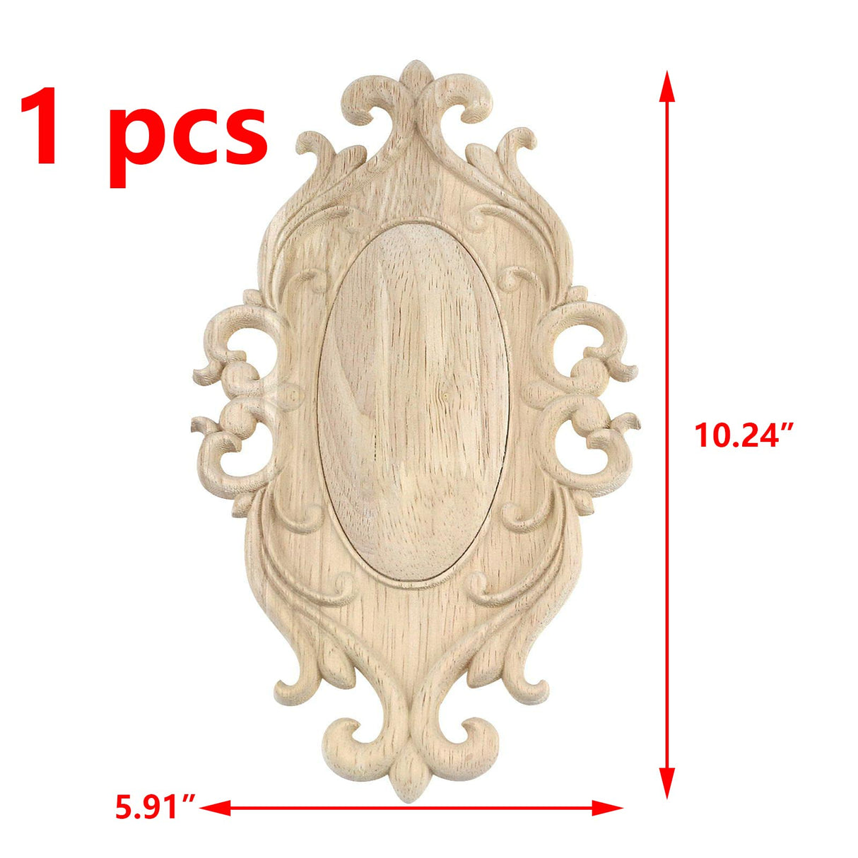Antrader 1-Pack Wood Carved Onlays Appliques,Oval Shaped Unpainted Solid Wood Carving Decal for Door Cabinet Cupboard Wall Ceiling,26×15cm Antrader