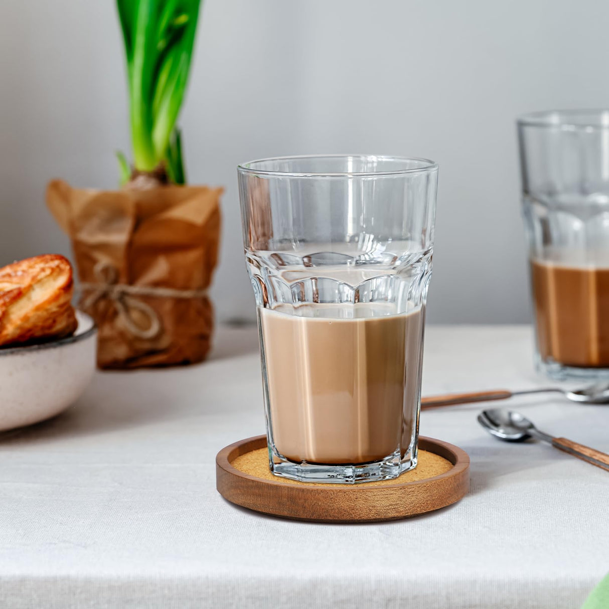 Zovano Wooden Drink Coasters Set of 4, Stackable Cup Coaster for Table, 4.2 inch Absorbent Cork Coasters Set for Tabletop Protection, Rustic Glass Coaster for Coffee, Home Decor. ZOVANO